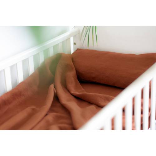 Cinnamon brown linen crib BEDDING SET or JUST fitted sheet, duvet cover, pillowcase - for babies, toddlers, kids - organic nursery textiles