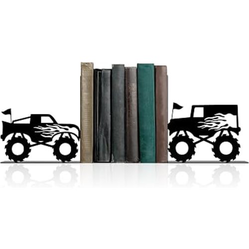 Kids Bookends for Books, Monster Truck Decor for Boys Room, Jam Decor Gift