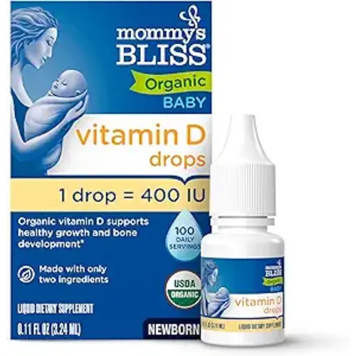 Mommy's Bliss Organic Baby Vitamin D Drops | Promotes Healthy Growth and Bone Development | Age Newborn+ | 0.11 Fl Oz (100 Servings)