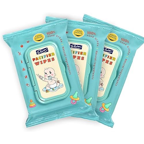 Dr. Fischer Pacifier and Bottle Wipes, 100% Food Grade Teether Wipes with Natural Ingredients.