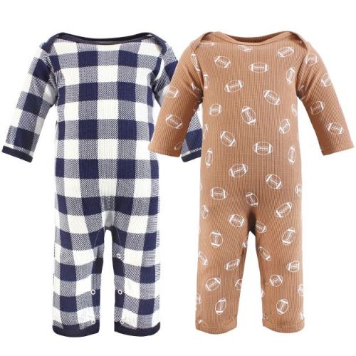 Hudson Baby Infant Boy Thermal Coveralls 2pk, Football, 9-12 Months