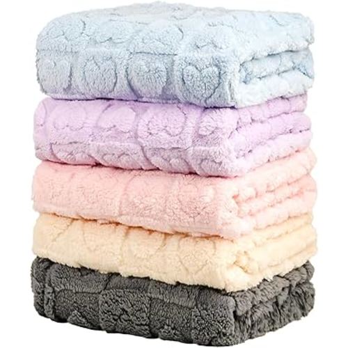 5 Pcs Baby Blanket Heart Checkered Ultra Soft Gift-Ready Plush for Newborns, Nursery & Stroller 30"x40" Beige Gray Blue Purple Light Pink