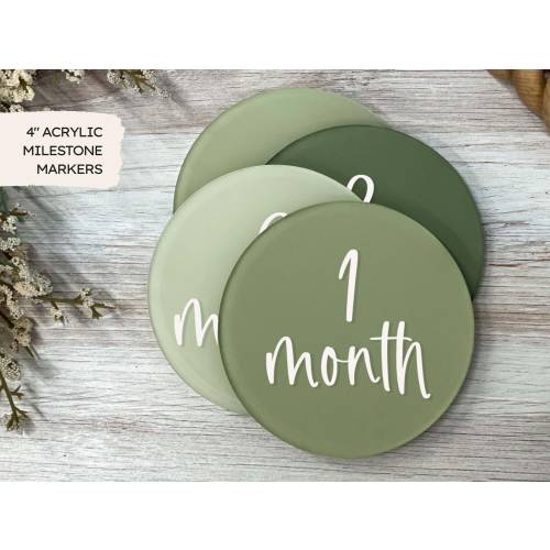 4" Monthly Milestone Markers | Name Plate, Hello World, Bump Update - Acrylic Discs Baby Moss Green Ombre, Baby's First Year, Newborn Gift