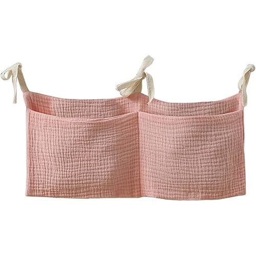 Bedside Hanging Bags Milk Bottle Bib-Storage Bag Crib Organizer Bag Baby Nappy-Bag Dormitory Bed-Bunk Organizing Bag Nappy-bags Organizer, light pink