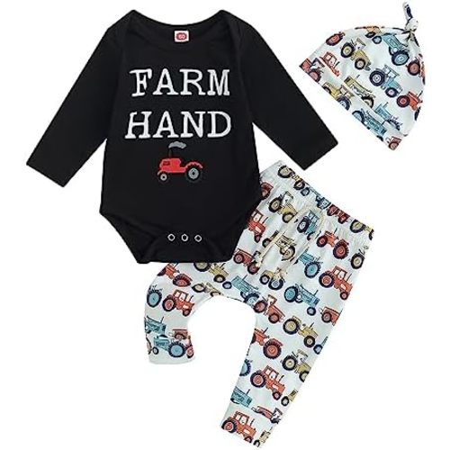 Baby Boy Cowboy Outfit Newborn Western Country Boy Clothes Cow Print Letter Bodysuit+Long Pants+Cap 3pcs Fall Clothes