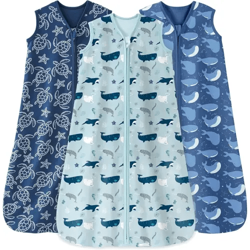 Baby Sleep Sack 6-12 Months 0.5 Tog Wearable Blanket Baby, 3 Pack 100% Cotton Lightweight Sleeping Sack with 2-Way Zipper for Newborn Infant Shark