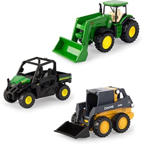 John Deere ERTL Iron Die-Cast Replicas - Includes John Deere Tractor, Gator, and Skid Steer Farm Toys with Collectible Display Box - John Deere Tractor Toys - 3 Inch, Green, 3 Count