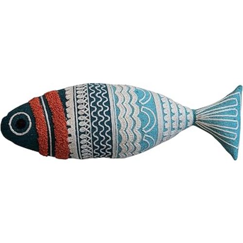 Creative Co-Op Embroidered Cotton Knit Fish Shaped Pillow, Multicolor, Multi