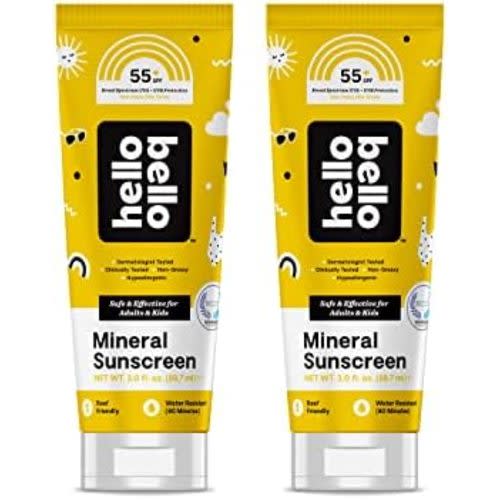 Hello Bello Mineral SPF 55+ Sunscreen Lotion with Prebiotics I Water Resistant and Reef Friendly Sun Protection for Babies and Kids I 3 fl oz (Pack of 2)