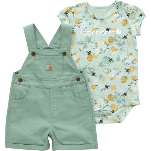 Girls' 2-Piece Short Sleeve Bee Bodysuit & Canvas Shortall Set (Infant) 6 months