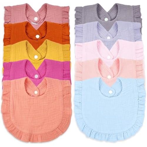 EllieHouse Baby Bibs for Girls Boys 10Pack Muslin Drool Teeth Drooling Teething Bibs Muslin Cotton for Infant Toddler