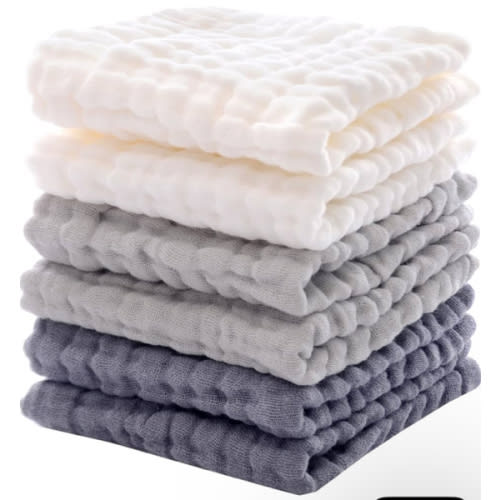 MUKIN Baby Washcloths - Soft Face Cloths for Newborn, Absorbent Bath Face Towels, Baby Wipes, Burp Cloths or Face Towels, Baby Registry as Shower. Pack of 6-12x12 inches (Grey)