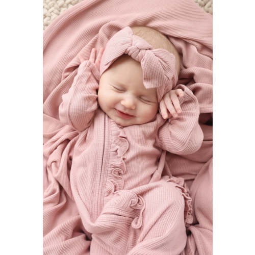 Vintage Rose Bamboo Waffle Ruffle Zipper Footie