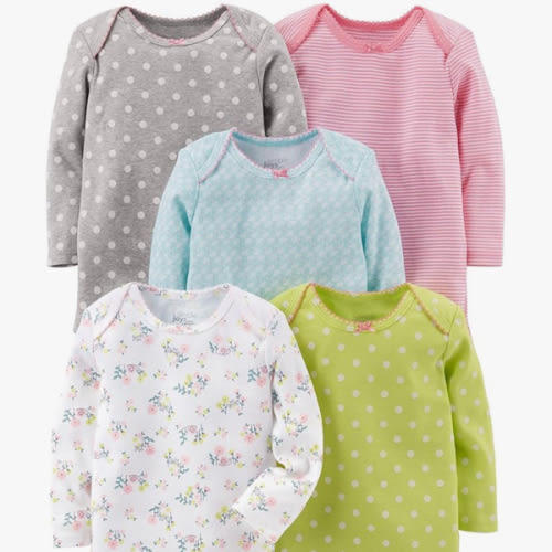 Simple Joys by Carter's - Mameluco de manga larga para niña bebé, paquete con 5 unidades