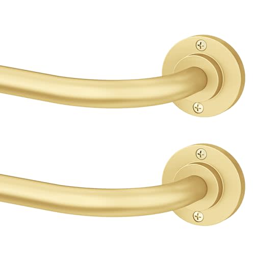 Hei!Dear 2 Pack Gold Curtain Rod, Modern Adjustable 5/8 Inch Wrap Around Window Rod for 28-48 Inch Windows, Sleek Curved Design, Heavy Duty Decorative Curtain Rod for Bedroom or Living Room