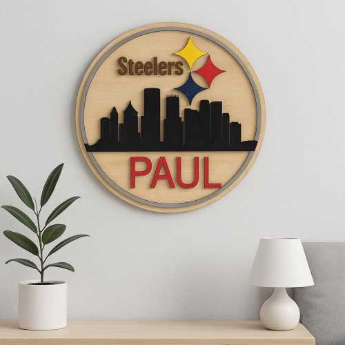 Personalized Steelers Skyline Plaque | Custom Pittsburgh Steelers Wall Art with Name | Laser Engraved NFL Fan Gift