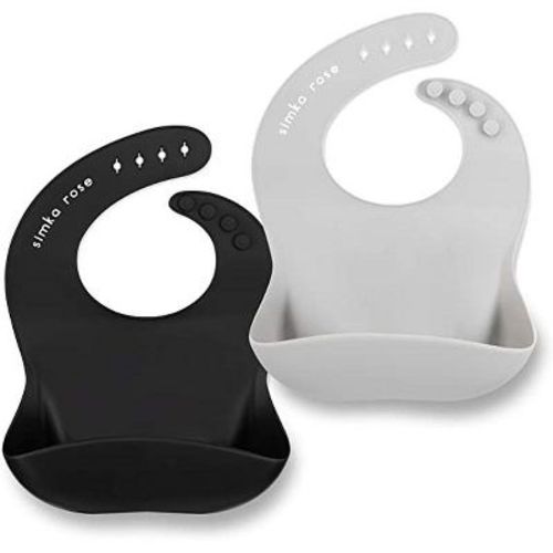 Simka Rose Silicone Baby Bibs, 2 Pack In Grey & Black
