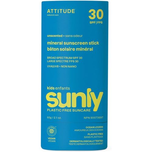 ATTITUDE Mineral Sunscreen Stick SPF 30 Plastic-Free 2.1 Ounces