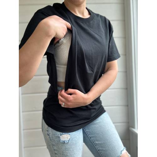 Breastfeeding Friendly Tee, Nursing Friendly Tops, Breastfeeding Clothing, Mama Shirt, T-Shirt with Zippers for Nursing Moms, Nursing Cover