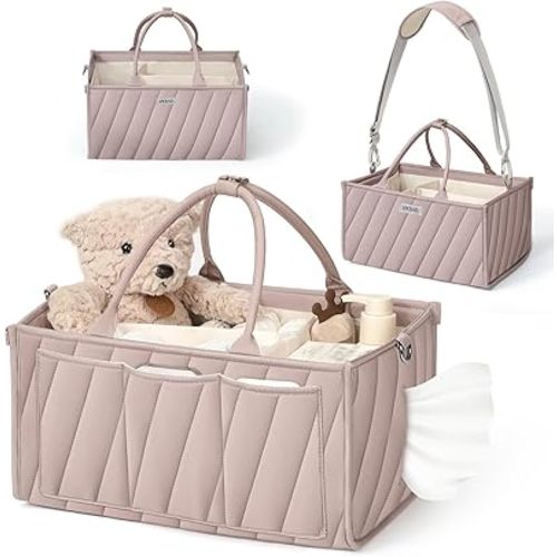 Diaper Caddy Organizer for Baby Essentials – Gray All-in-One Storage Basket with Compartments, Wipe Pocket & Stroller Clips – Must-Have Organizer for Nursery, Changing Table, Registry or Gift
