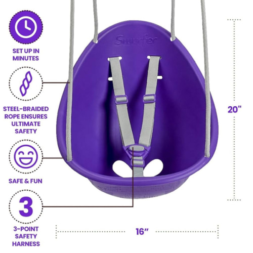 Swurfer Coconut Toddler Swing – Comfy Baby Swing Outdoor, 3- Point Adjustable Safety Harness, Secure, Safe Quick Click Locking System, Blister-Free Rope, Easy Installation, Ages 6-36 Months