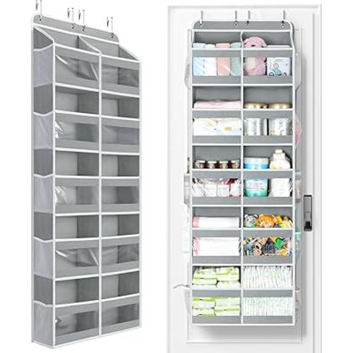 Yecaye 5-Tier Over The Door Organizer Dual-Column, 80lbs Load Stuffed Animal Storage of 10 Compartments, Heavy Duty Door Organizer Hanging for Bedroom Closet Bathroom Dorm Pantry Nursery Shoes, Gray