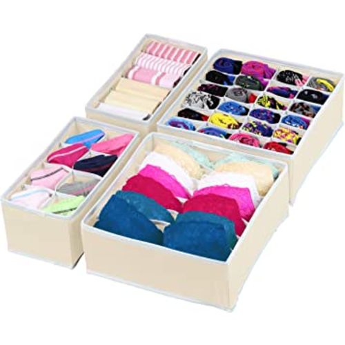 Simple Houseware Closet Underwear Organizer Drawer Divider 4 Set, Beige