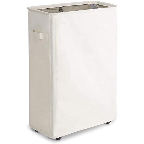 Chrislley Laundry Hamper with Wheels Slim Laundry Basket Foldable Dirty Clothes Basket Portable Rolling Laundry Organizer for Corner Narrow (22 inches, Beige 1)