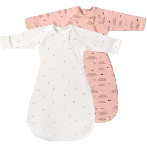 Organic Cotton Newborn Transitional Baby Swaddle Sleep Sacks Arms Up Sleeves Mitten Cuffs 2 Pack 0-3 Months Wearable Swaddling Blanket Sleeping Sacks for Baby Boys Girls Calms Startle Reflex Sleep Bag