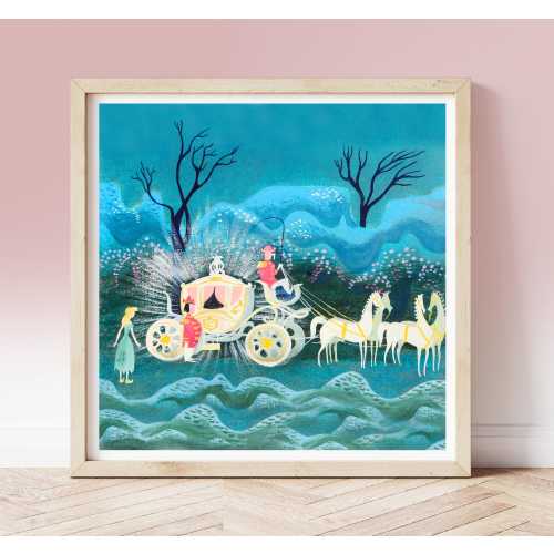 Vintage Mary Blair print, Fairy Godmother Coach from Cinderella circa 1950s, Nursery Art, illustrated concept art