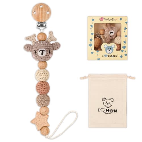 LSTRAGY Pacifier Clip, Cute Animal Pacifier Holder Clip for Boys and Girls, Most Pacifiers, Baby Teethers, Baby Shower and Baby Essentials(Elk)