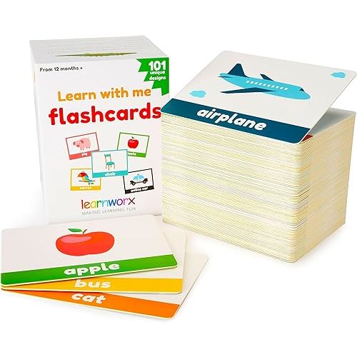 LearnWorx 101 Baby Flash Cards for Toddlers 1-3 | Award Winning First Words Toddler Flash Cards | Speech Toys Help Learn Objects, Numbers & Play Games - Big Toddler Learning Flashcards Preschool Kids