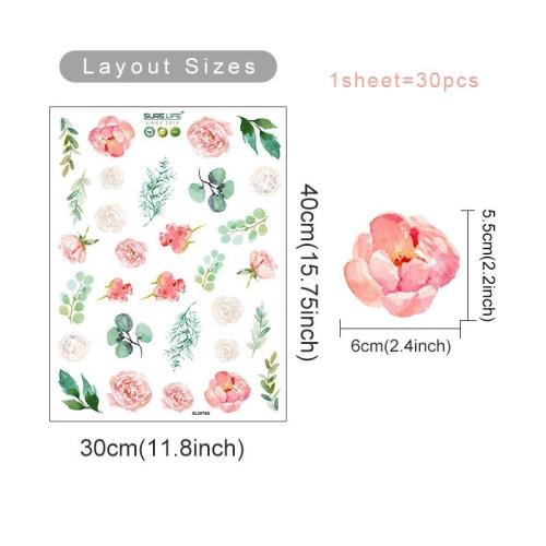 Cartoon Cute Watercolor Pink Floral Jungle Animal Wall Sticker for Kids Room Baby Girl Nursery Decals Bedroom Home Decor