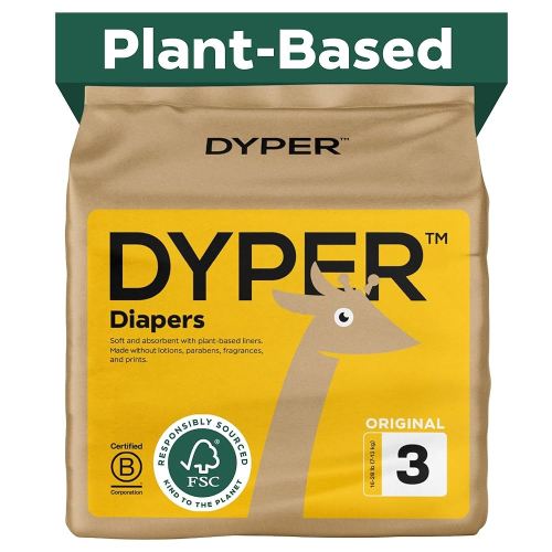 DYPER - Baby Diapers Hypoallergenic Cloth Alternative Day & Overnight Protection - Made with Plant-Based* & Honest Ingredients - Size 3 (28 Count)