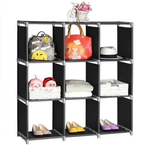 Topcobe 3 Tiers 9 Cube Storage Shelf, Multifunctional Cabinet Bookcase with Storage, Closet Organizer Shelf, Black
