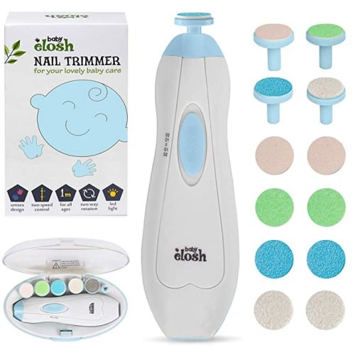 Baby Nail Trimmer File Electric - [Upgraded] Safe Nail Clippers with 12 Units Gift for Newborn Toddler Kids or Women Toes and Fingernails, Care, Polish and Trim, AA Battery Operated (Not Include) - Blue