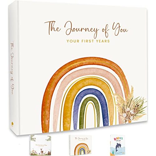 Baby Memory Book for Girl or Boy - First 5 Years Unisex Boho Rainbow Keepsake Journal to Record Newborn 1st Milestones - Gender Neutral Photo Album Scrapbook for Baby Shower - Pregnant New Mother Gift