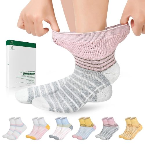 Bulinlulu Bamboo Viscose Diabetic Socks with Grippers for Men Women -6 Pairs Non Binding Ankle Slipper Socks Size 6-9 9-12