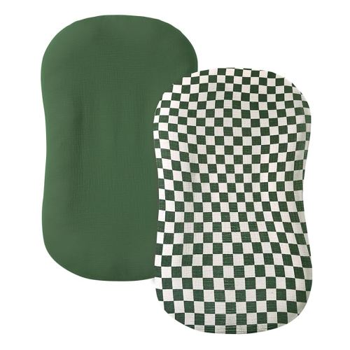 Muslin Baby Lounger Cover 2 Pack, 100% Cotton Infant Lounger Cover, Soft & Breathable Replacement Slipcover, Compatible with Snuggle Me Newborn Lounger (Olive Check,Olive Green)