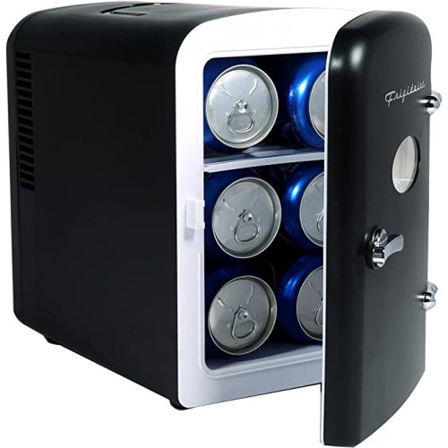 Frigidaire EFMIS175-BLACK Portable Mini Fridge-Retro Extra Large 9-Can Travel Compact Refrigerator, Black, 6 Liters