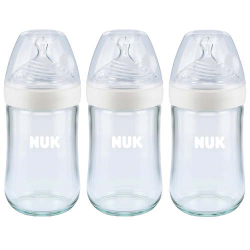 NUK Simply Natural Glass Bottles, 8 oz, 3 Pack, Clear, Anti-Colic