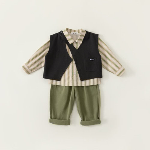 Toddler 3-Piece Green Striped Worker Set