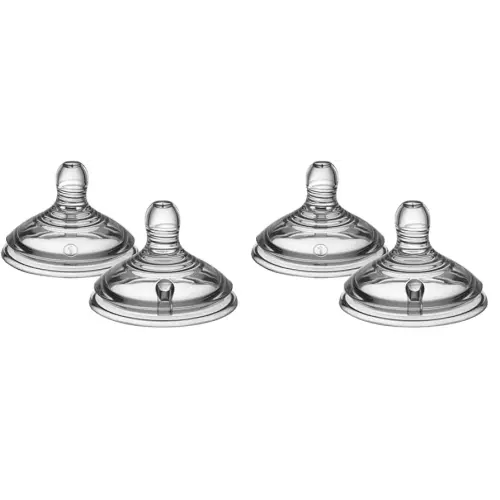 Tommee Tippee Natural Start Baby Bottle Nipples, Slow Flow, 0m+, Pack of 4 Soft Silicone Breast-Like Bottle Nipples for a Natural Latch with Anti-Colic Valve