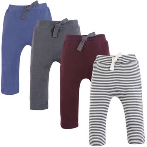 Touched by Nature Baby and Toddler Boy Organic Cotton Pants 4pk, Charcoal Burgundy, 3-6 Months