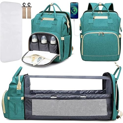 Diaper Bag Backpack, Large Baby Diaper Bags for Boys Girls, Baby Bag with USB Charging Port, Multifunction Waterproof Travel Back Pack for Moms Dads, Green
