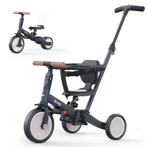 newyoo TR008 Tricycle, 5 in 1 Push Trike for Toddlers 1-3, Baby Balance Bike, Dark Gray