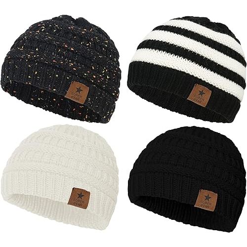 Durio Soft Warm Knitted Baby Hats Caps Cute Cozy Chunky Winter Infant Toddler Baby Beanies for Boys Girls