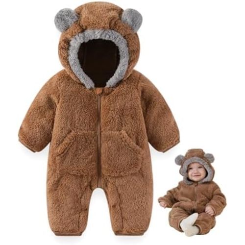 XIFAMNIY Newborn Winter Snowsuit Baby Bear Outfit Fleece Warm Jumpsuit Outwear Romper Clothes for Infant Girls Boys