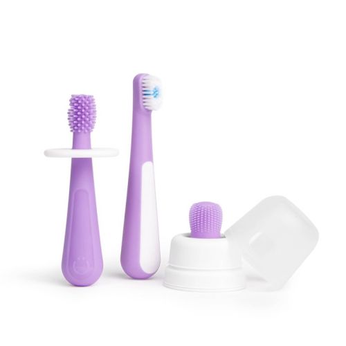 Ubbi Grow with Me 3 Stage Toothbrush Training Set, Smoothie Purple: Silicone & Nylon Bristles, BPA-Free, 3-Piece