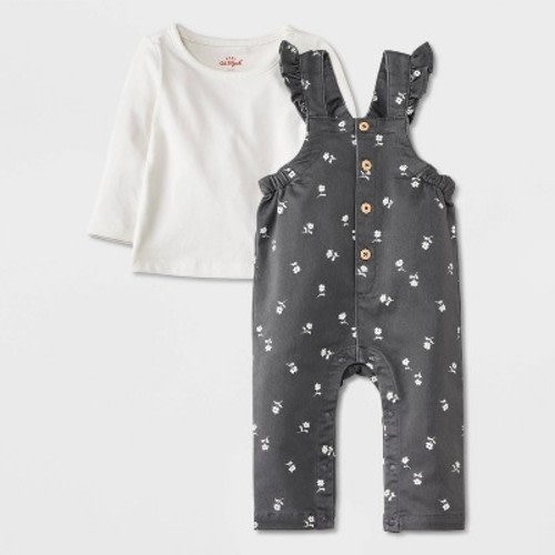Baby Girls' Floral Shortalls Set - Cat & Jack™ Off-White, Color: Off-White, Size: 6-9M